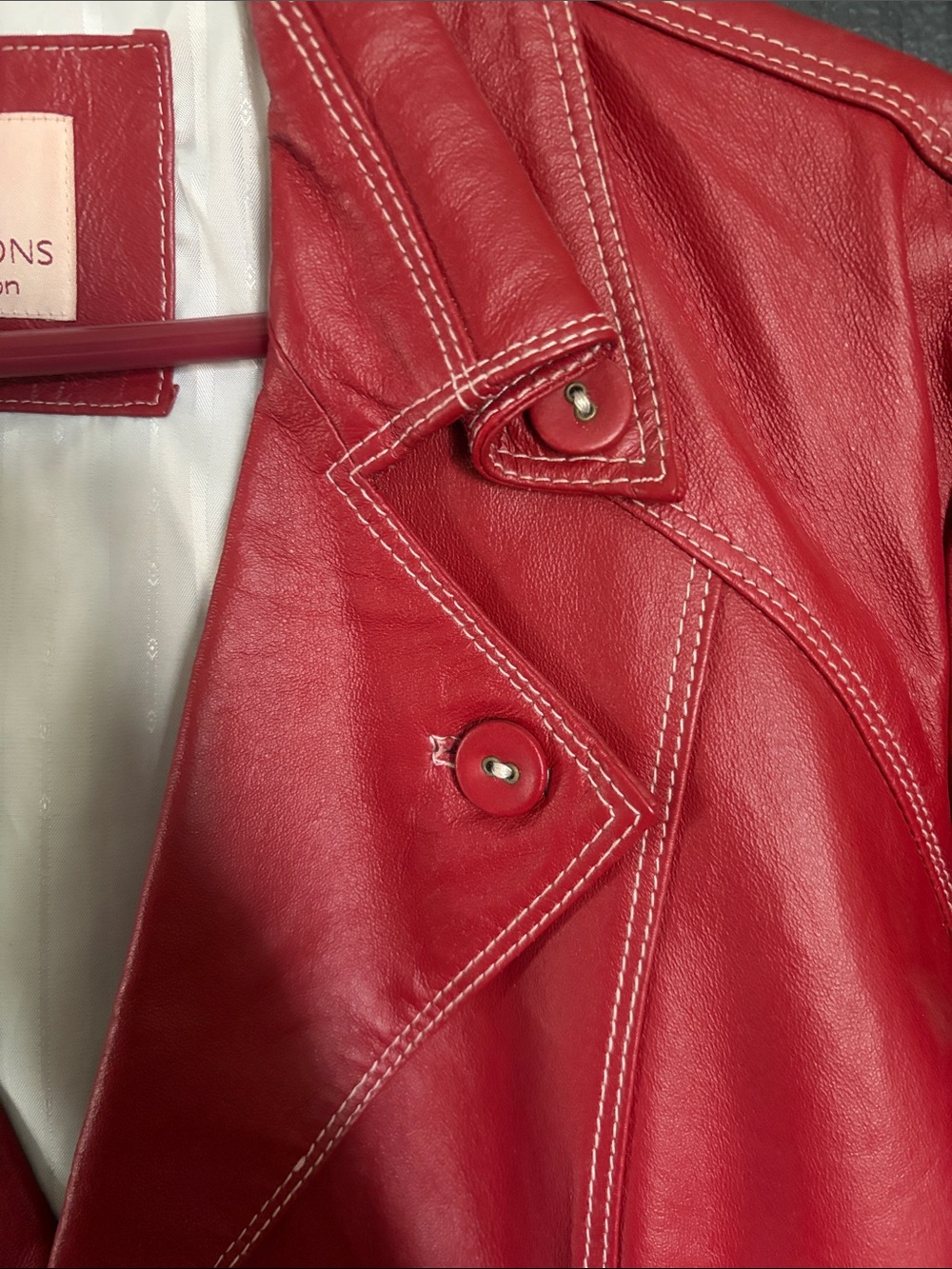 Red Leather Button-Front Blazer Jacket - Picture 4 of 6